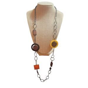 Silver Tone Wooden Bead Statement Necklace